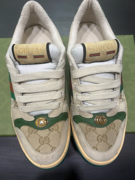 Gucci Shoes - Gucci Beige, Green & Gold GG Canvas Sneakers